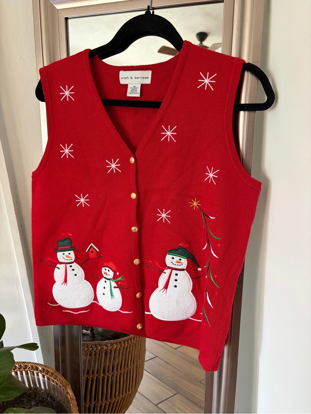 Croft & Barrow Christmas Snowman Sweater Vest Red M Holiday Grandmacore